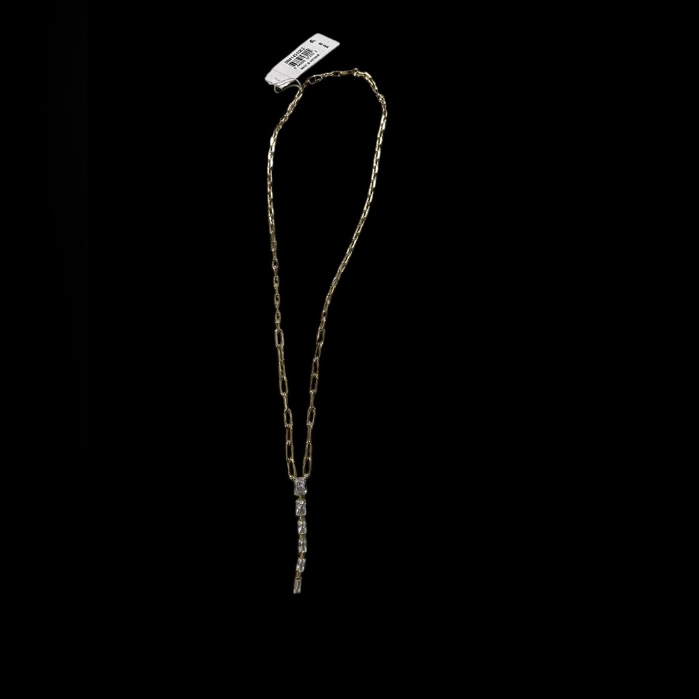 NWT Eliot Danori Gold Necklace 18 w/ 6 rectangle CZ Accents (18” w 2” in stones) - Picture 1 of 8